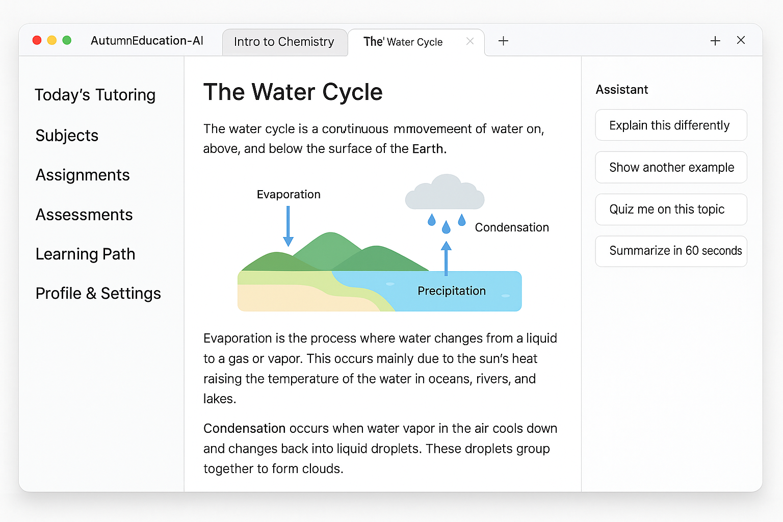 Interactive tutoring screen